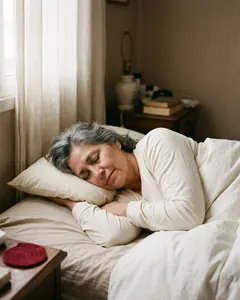 Una mujer duerme plácida en pijama